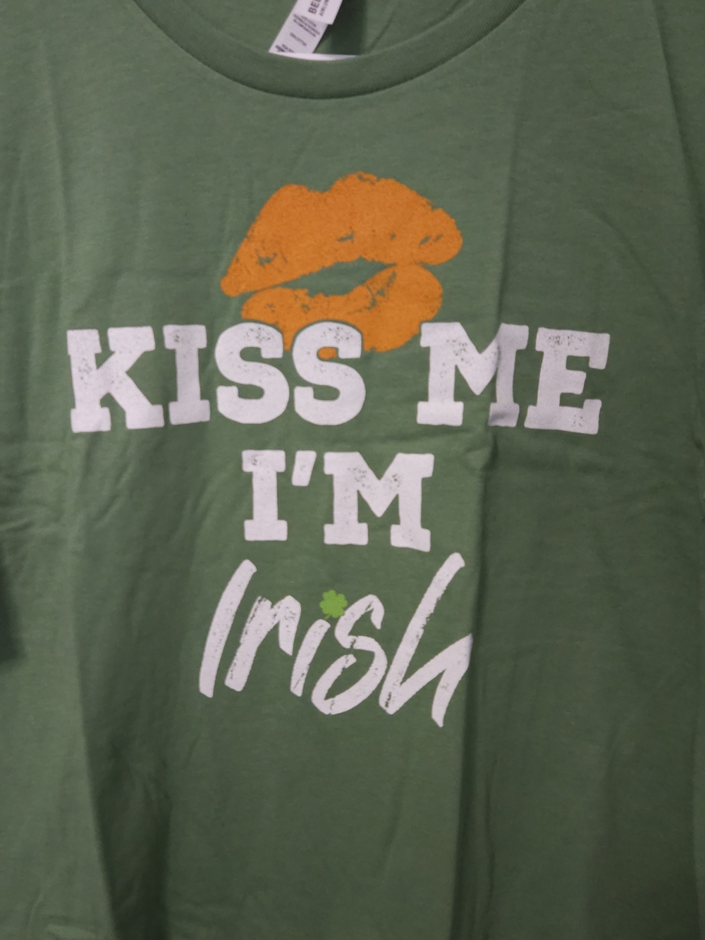Bella Canvas Green Short Sleeve "Kiss Me I'm Irish" Tee with Orange Kiss